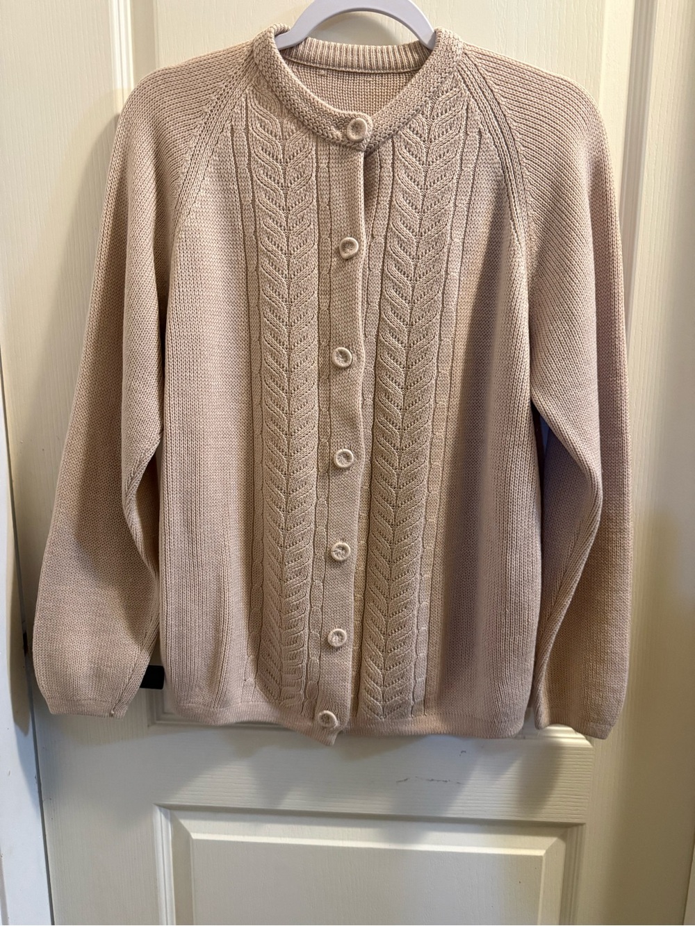 Button-Front Cable Knit Cardigan - Light Pink